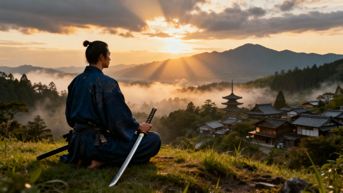 Samurai 01 Sunrise Grassy Hill